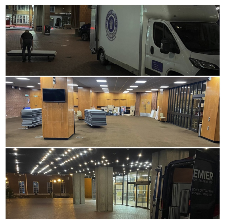 Vantastic Removals team setting up an exhibition space at Kensington Town Hall.