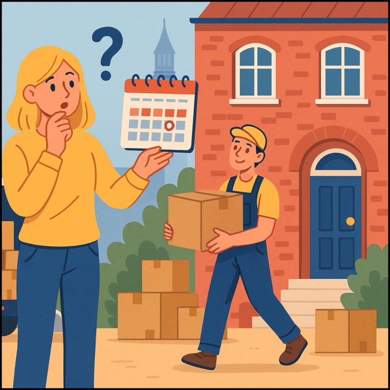 Vantastic vs. Cheap Alternatives: A Visual Comparison in London Illustration comparing Vantastic Removals' organized and stress-free moving service with chaotic, disorganized cheaper alternatives in London, featuring a calm family and a stressed individual against a stylized London skyline.